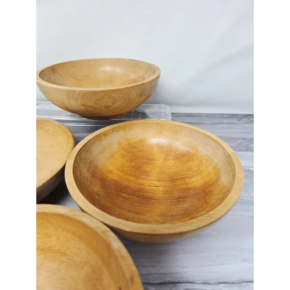 Set 4 Small Vintage Wooden Salad Bowls - 6